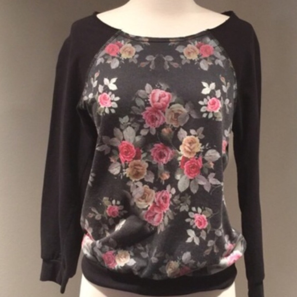 Black Floral Sweatshirt Top